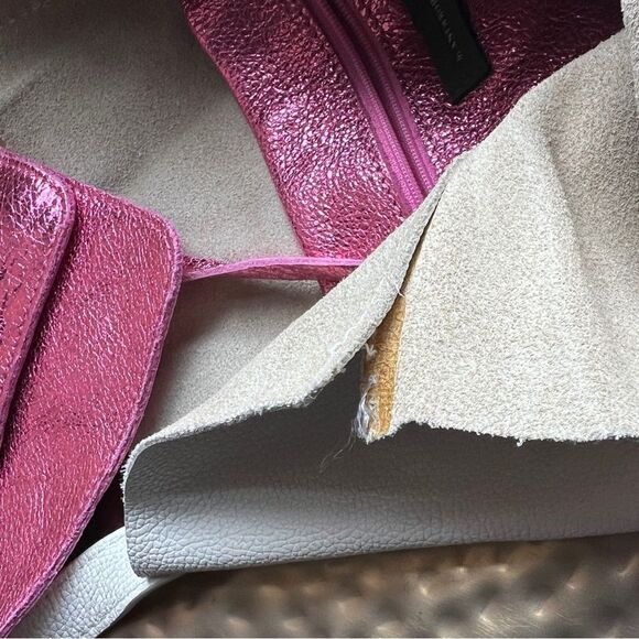 Anthropologie Leather Tote | Pink Glitter and White | Removable Glitter Pouch - Picture 4 of 5